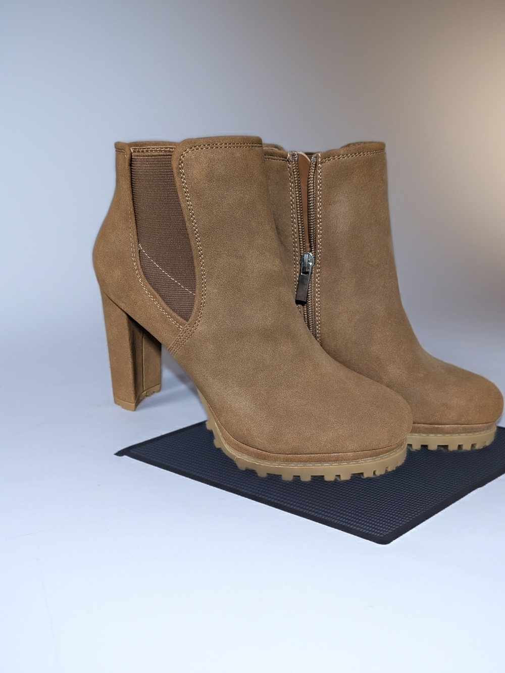Women's Tan Suede-like High-Heel Ankle Boots